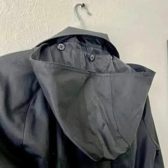 GALLERY Black winter trench coat wind rain-proof removable hood WOMENS XS - Picture 4 of 4